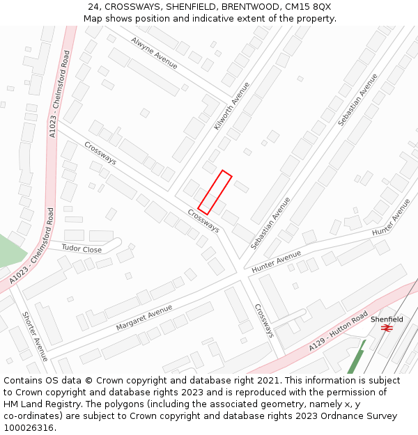 24, CROSSWAYS, SHENFIELD, BRENTWOOD, CM15 8QX: Location map and indicative extent of plot