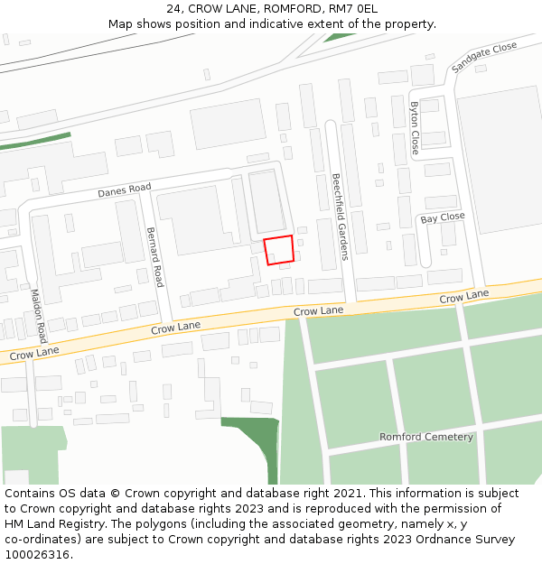 24, CROW LANE, ROMFORD, RM7 0EL: Location map and indicative extent of plot