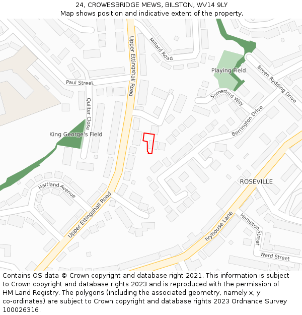 24, CROWESBRIDGE MEWS, BILSTON, WV14 9LY: Location map and indicative extent of plot