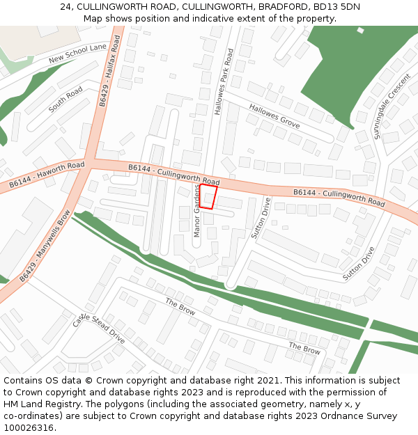 24, CULLINGWORTH ROAD, CULLINGWORTH, BRADFORD, BD13 5DN: Location map and indicative extent of plot