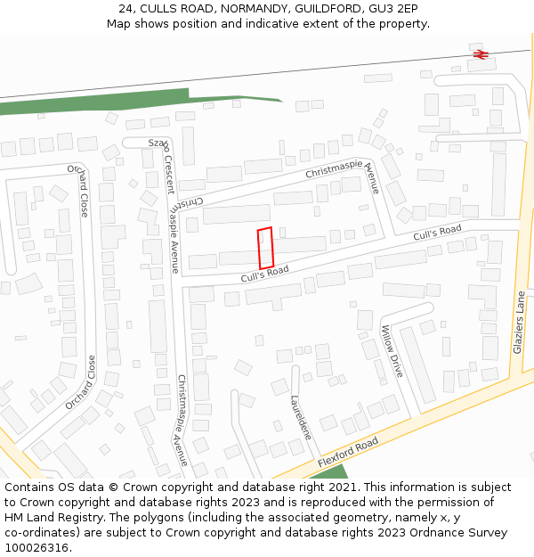 24, CULLS ROAD, NORMANDY, GUILDFORD, GU3 2EP: Location map and indicative extent of plot