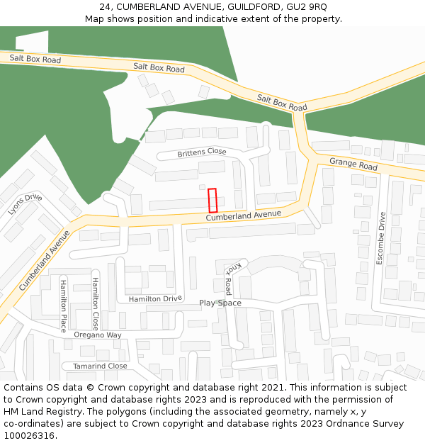 24, CUMBERLAND AVENUE, GUILDFORD, GU2 9RQ: Location map and indicative extent of plot