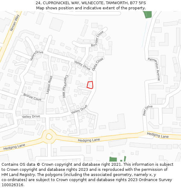 24, CUPRONICKEL WAY, WILNECOTE, TAMWORTH, B77 5FS: Location map and indicative extent of plot