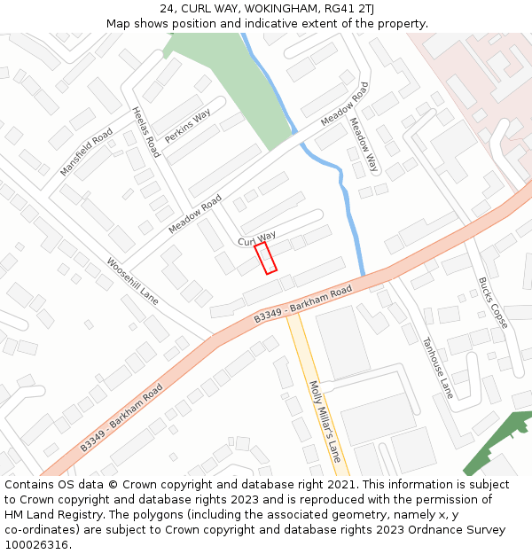 24, CURL WAY, WOKINGHAM, RG41 2TJ: Location map and indicative extent of plot