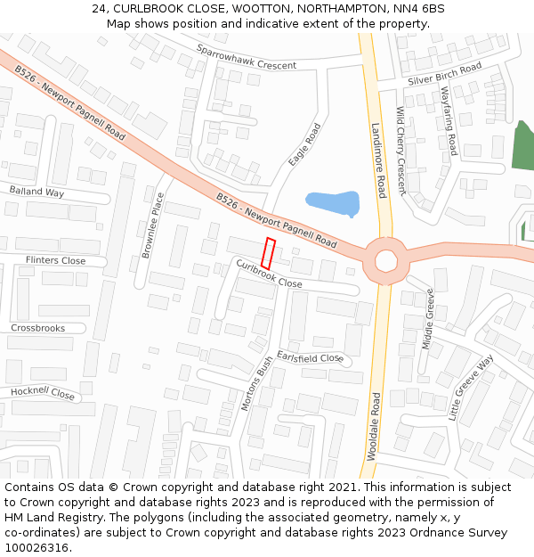24, CURLBROOK CLOSE, WOOTTON, NORTHAMPTON, NN4 6BS: Location map and indicative extent of plot
