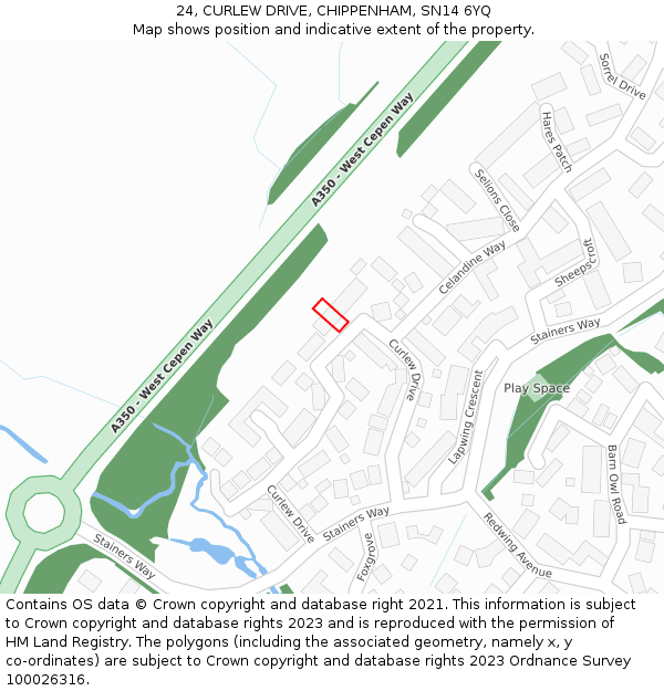 24, CURLEW DRIVE, CHIPPENHAM, SN14 6YQ: Location map and indicative extent of plot