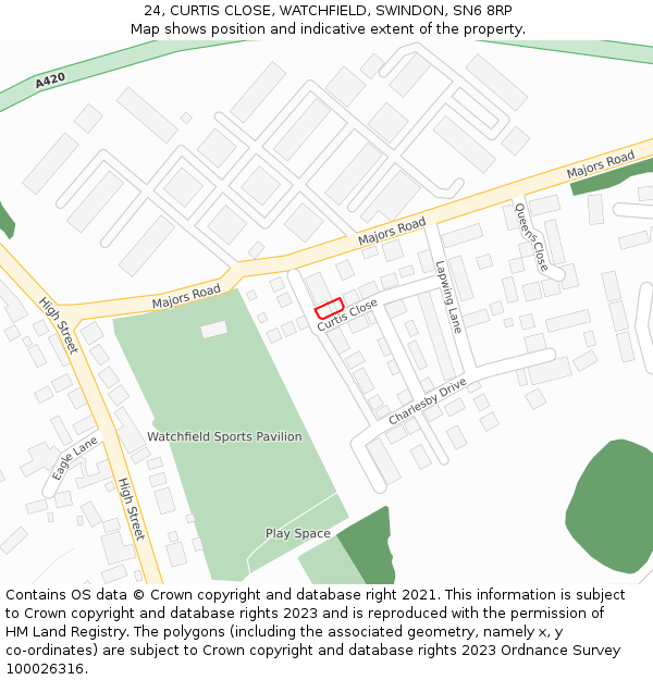 24, CURTIS CLOSE, WATCHFIELD, SWINDON, SN6 8RP: Location map and indicative extent of plot