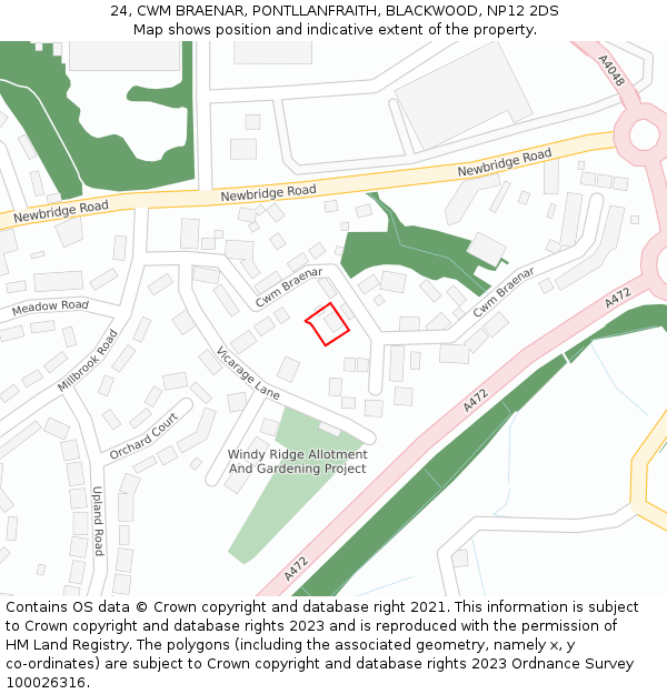 24, CWM BRAENAR, PONTLLANFRAITH, BLACKWOOD, NP12 2DS: Location map and indicative extent of plot
