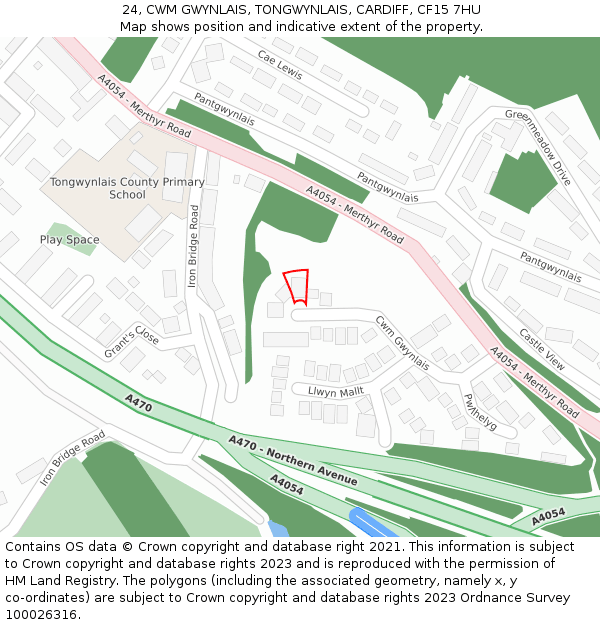 24, CWM GWYNLAIS, TONGWYNLAIS, CARDIFF, CF15 7HU: Location map and indicative extent of plot