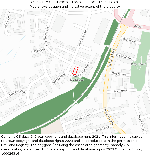 24, CWRT YR HEN YSGOL, TONDU, BRIDGEND, CF32 9GE: Location map and indicative extent of plot
