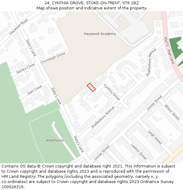 24, CYNTHIA GROVE, STOKE-ON-TRENT, ST6 1BZ: Location map and indicative extent of plot