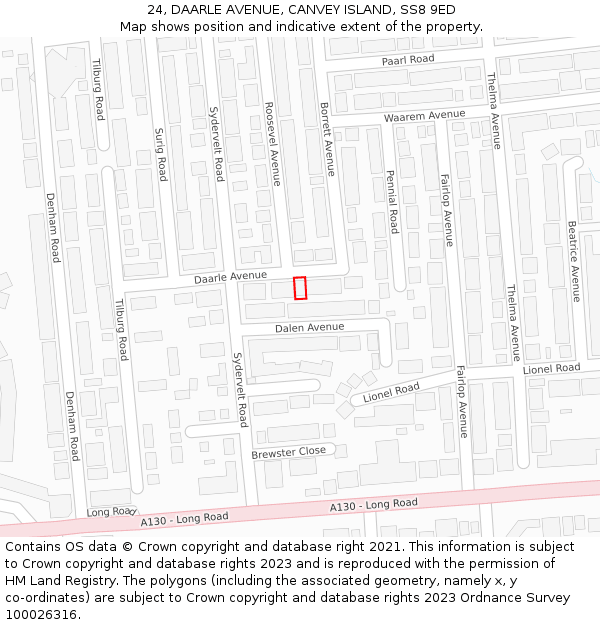 24, DAARLE AVENUE, CANVEY ISLAND, SS8 9ED: Location map and indicative extent of plot