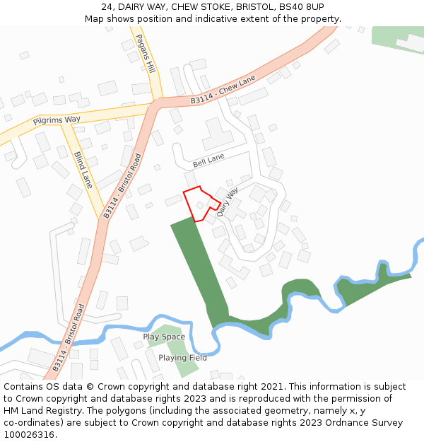 24, DAIRY WAY, CHEW STOKE, BRISTOL, BS40 8UP: Location map and indicative extent of plot