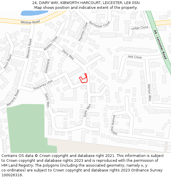 24, DAIRY WAY, KIBWORTH HARCOURT, LEICESTER, LE8 0SN: Location map and indicative extent of plot