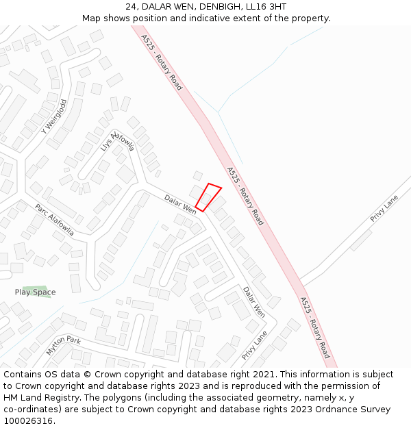 24, DALAR WEN, DENBIGH, LL16 3HT: Location map and indicative extent of plot
