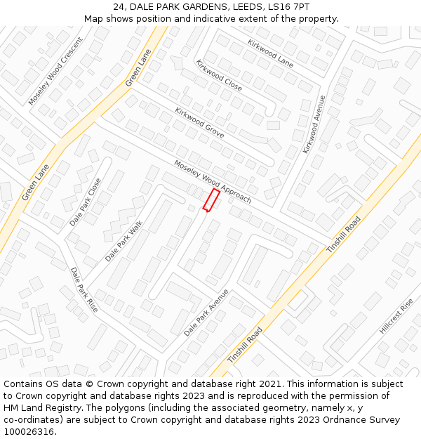 24, DALE PARK GARDENS, LEEDS, LS16 7PT: Location map and indicative extent of plot