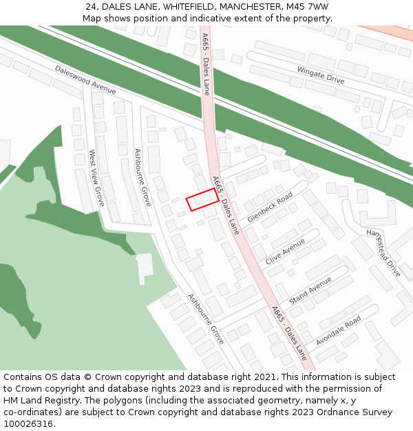 24, DALES LANE, WHITEFIELD, MANCHESTER, M45 7WW: Location map and indicative extent of plot