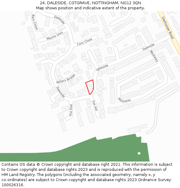 24, DALESIDE, COTGRAVE, NOTTINGHAM, NG12 3QN: Location map and indicative extent of plot