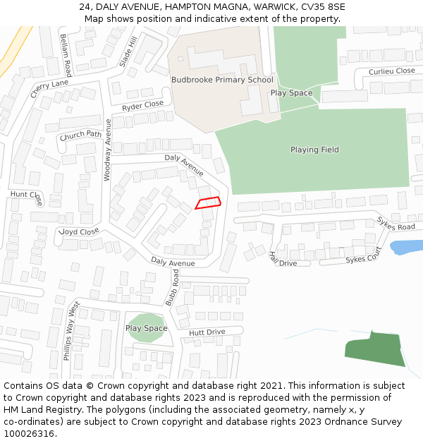 24, DALY AVENUE, HAMPTON MAGNA, WARWICK, CV35 8SE: Location map and indicative extent of plot