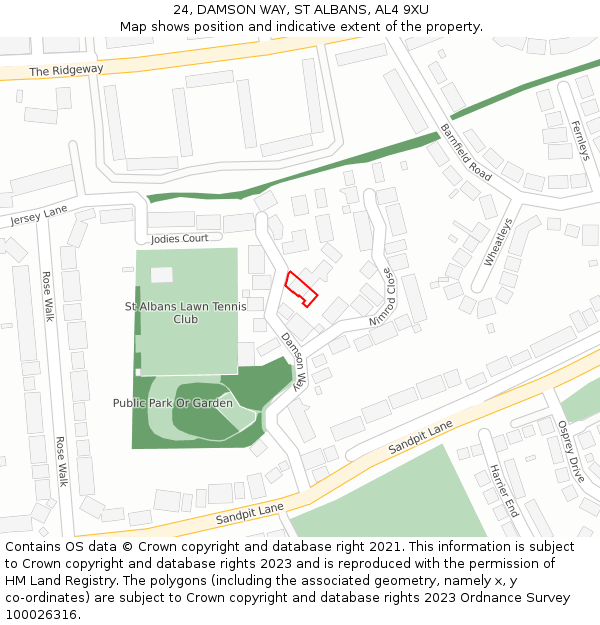 24, DAMSON WAY, ST ALBANS, AL4 9XU: Location map and indicative extent of plot