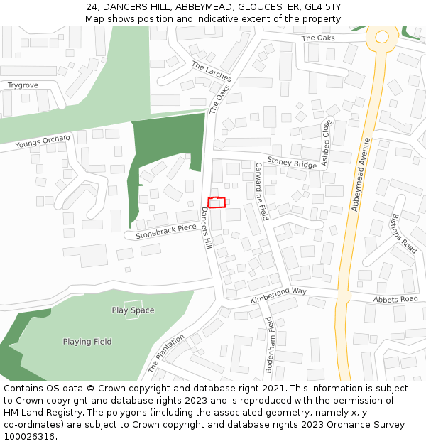 24, DANCERS HILL, ABBEYMEAD, GLOUCESTER, GL4 5TY: Location map and indicative extent of plot