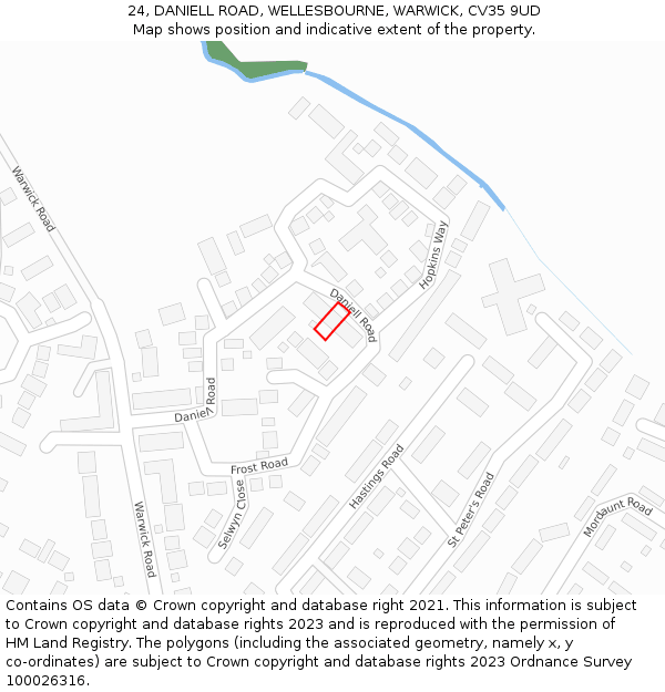 24, DANIELL ROAD, WELLESBOURNE, WARWICK, CV35 9UD: Location map and indicative extent of plot