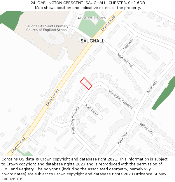 24, DARLINGTON CRESCENT, SAUGHALL, CHESTER, CH1 6DB: Location map and indicative extent of plot