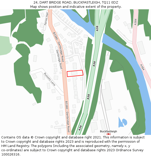 24, DART BRIDGE ROAD, BUCKFASTLEIGH, TQ11 0DZ: Location map and indicative extent of plot