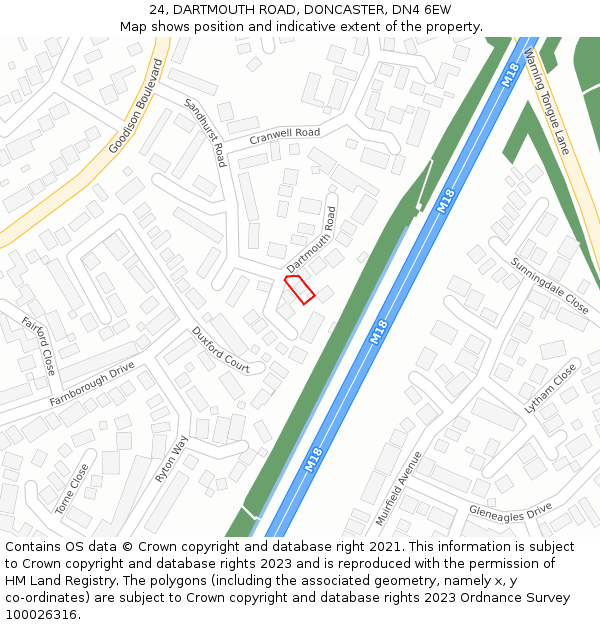 24, DARTMOUTH ROAD, DONCASTER, DN4 6EW: Location map and indicative extent of plot