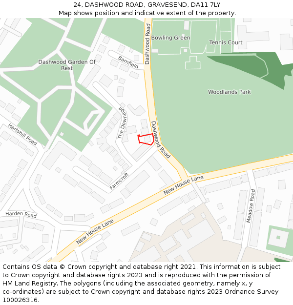 24, DASHWOOD ROAD, GRAVESEND, DA11 7LY: Location map and indicative extent of plot