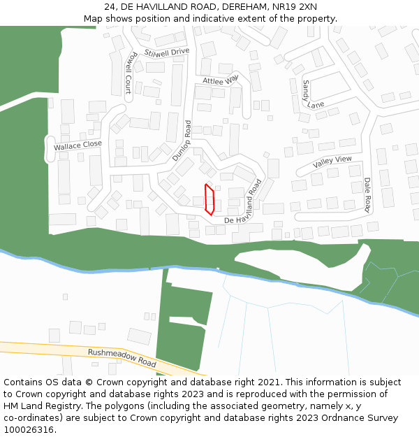 24, DE HAVILLAND ROAD, DEREHAM, NR19 2XN: Location map and indicative extent of plot