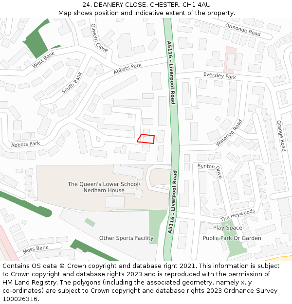 24, DEANERY CLOSE, CHESTER, CH1 4AU: Location map and indicative extent of plot