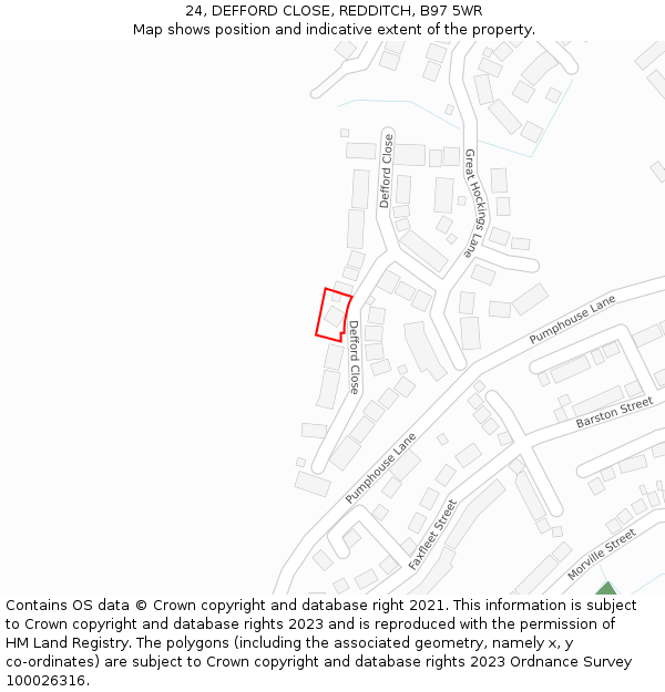 24, DEFFORD CLOSE, REDDITCH, B97 5WR: Location map and indicative extent of plot
