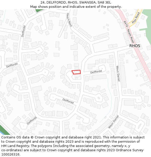 24, DELFFORDD, RHOS, SWANSEA, SA8 3EL: Location map and indicative extent of plot