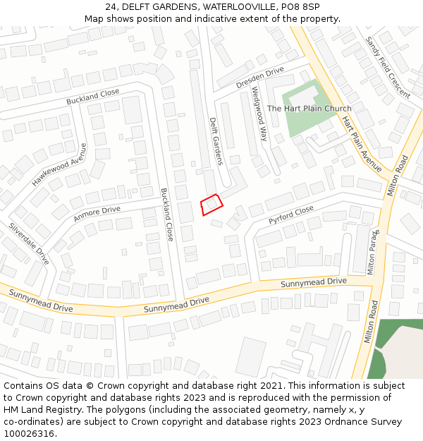 24, DELFT GARDENS, WATERLOOVILLE, PO8 8SP: Location map and indicative extent of plot