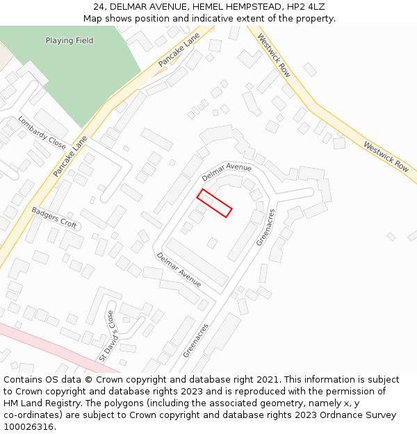 24, DELMAR AVENUE, HEMEL HEMPSTEAD, HP2 4LZ: Location map and indicative extent of plot