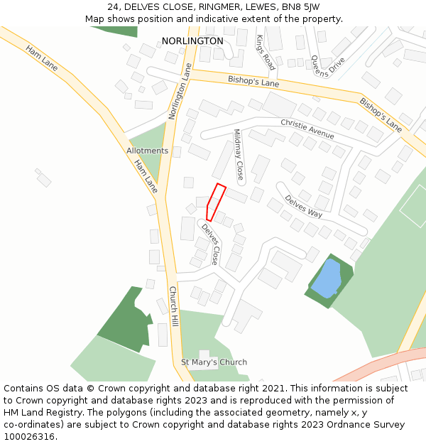 24, DELVES CLOSE, RINGMER, LEWES, BN8 5JW: Location map and indicative extent of plot