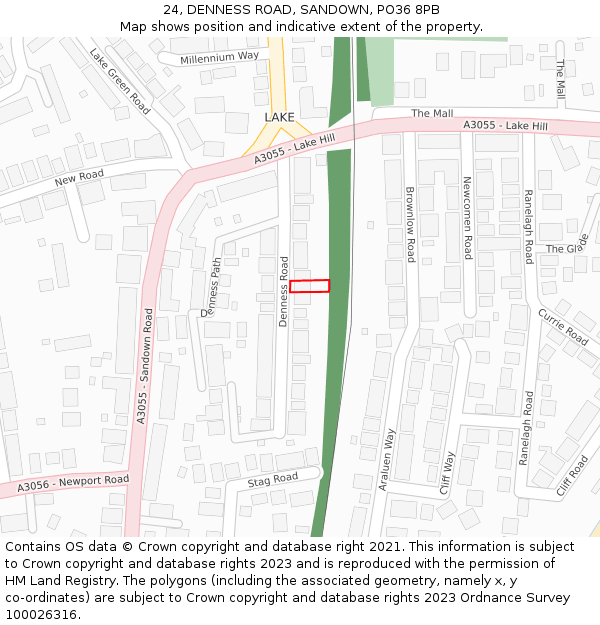 24, DENNESS ROAD, SANDOWN, PO36 8PB: Location map and indicative extent of plot