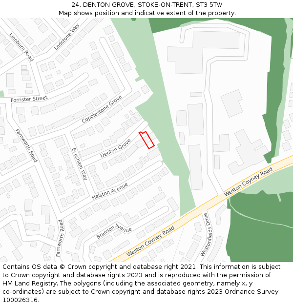 24, DENTON GROVE, STOKE-ON-TRENT, ST3 5TW: Location map and indicative extent of plot