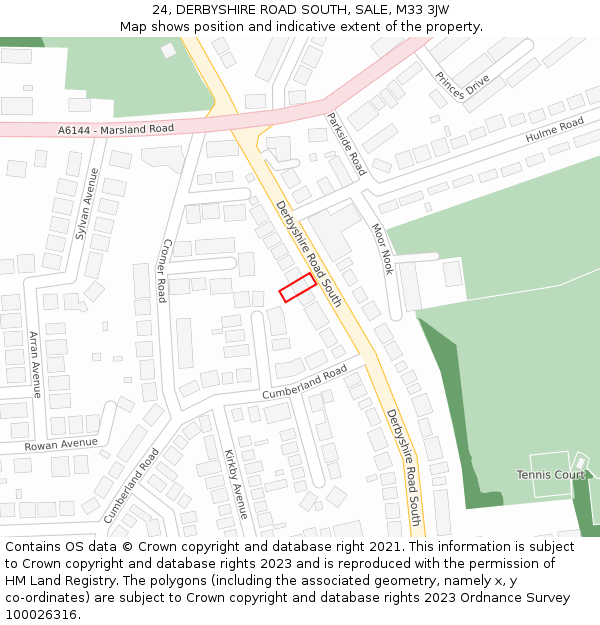 24, DERBYSHIRE ROAD SOUTH, SALE, M33 3JW: Location map and indicative extent of plot