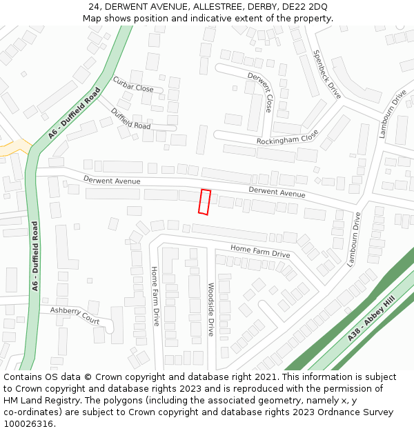 24, DERWENT AVENUE, ALLESTREE, DERBY, DE22 2DQ: Location map and indicative extent of plot