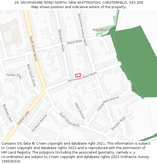 24, DEVONSHIRE ROAD NORTH, NEW WHITTINGTON, CHESTERFIELD, S43 2DE: Location map and indicative extent of plot