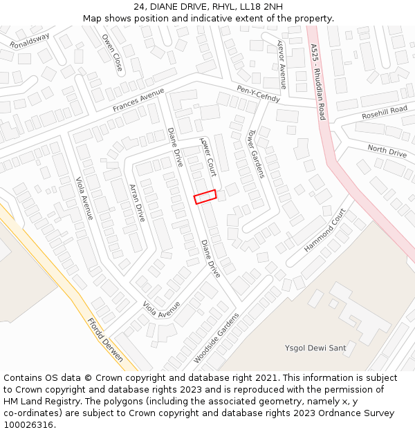 24, DIANE DRIVE, RHYL, LL18 2NH: Location map and indicative extent of plot