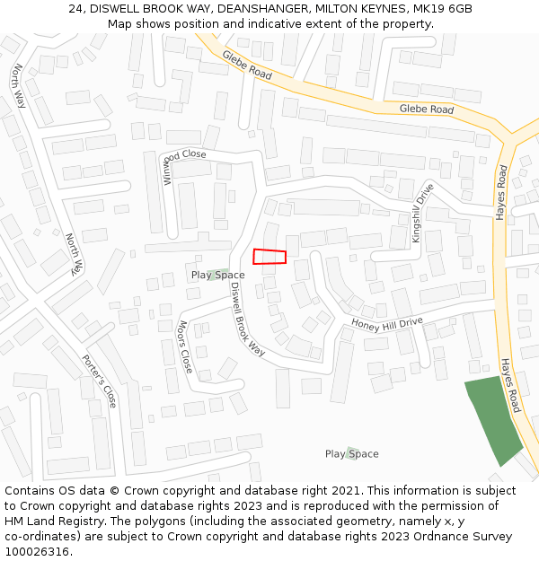 24, DISWELL BROOK WAY, DEANSHANGER, MILTON KEYNES, MK19 6GB: Location map and indicative extent of plot