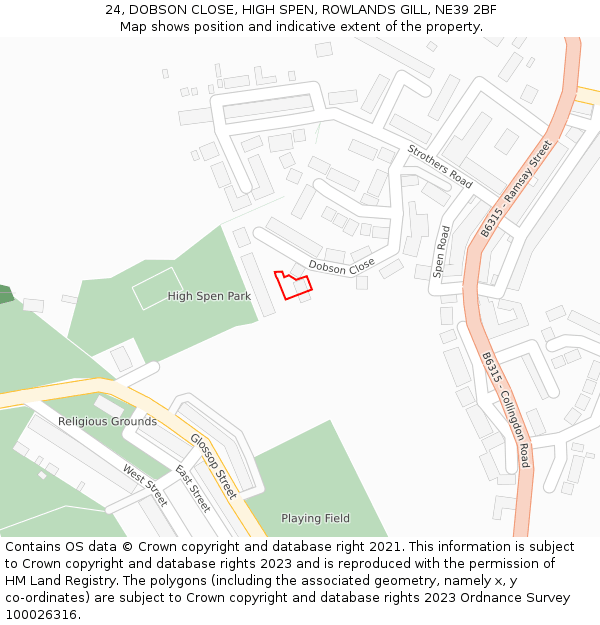 24, DOBSON CLOSE, HIGH SPEN, ROWLANDS GILL, NE39 2BF: Location map and indicative extent of plot