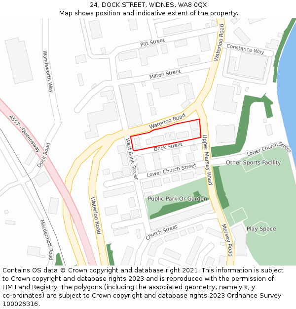 24, DOCK STREET, WIDNES, WA8 0QX: Location map and indicative extent of plot