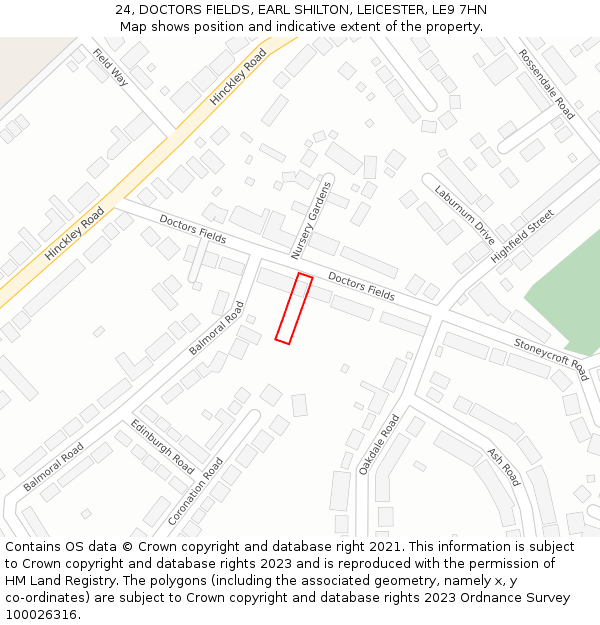 24, DOCTORS FIELDS, EARL SHILTON, LEICESTER, LE9 7HN: Location map and indicative extent of plot