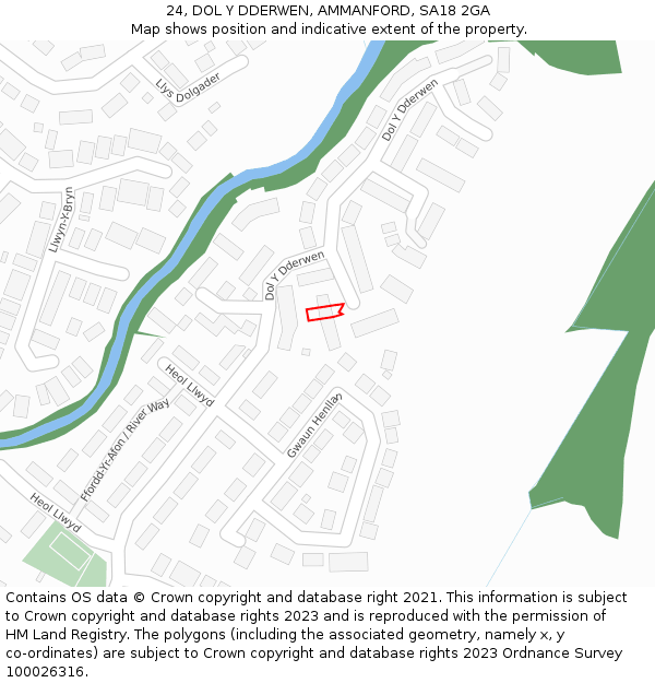 24, DOL Y DDERWEN, AMMANFORD, SA18 2GA: Location map and indicative extent of plot