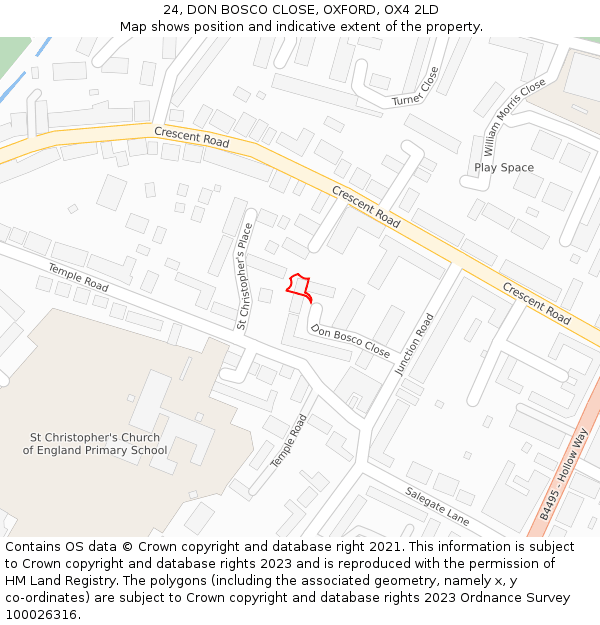 24, DON BOSCO CLOSE, OXFORD, OX4 2LD: Location map and indicative extent of plot