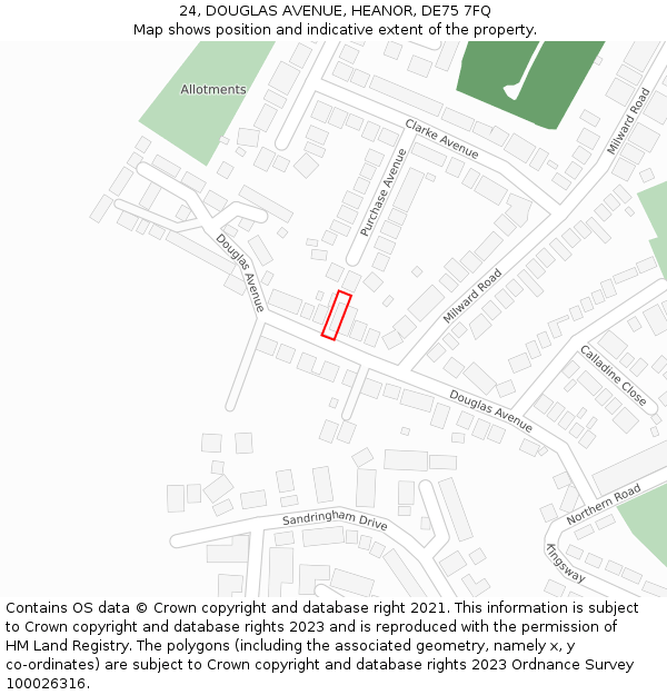 24, DOUGLAS AVENUE, HEANOR, DE75 7FQ: Location map and indicative extent of plot